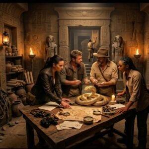 Escape game à domicile en Alsace - aventure Le Mystère du Serpent d'Or avec explorateurs dans un temple ancien